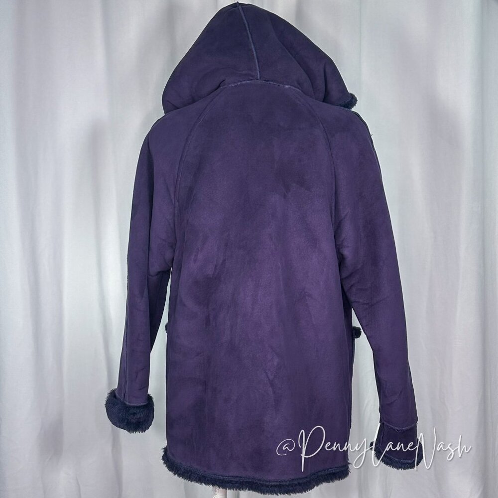 Larry Levine Sport Suede Faux Lined Hooded Pea Coat Purple - Picture 12 of 12